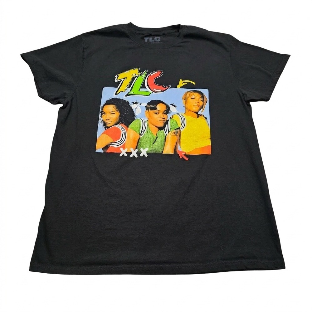 TLC Graphic T-Shirt Large Black T-Boz Left Eye Chilli 90s R&B Retro Y2K‎ Style
